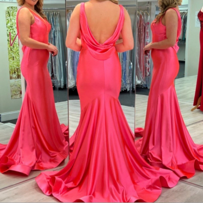 Vintage Satin V-Neck Mermaid Elegant Long Evening Dress Party Dress Prom Dress