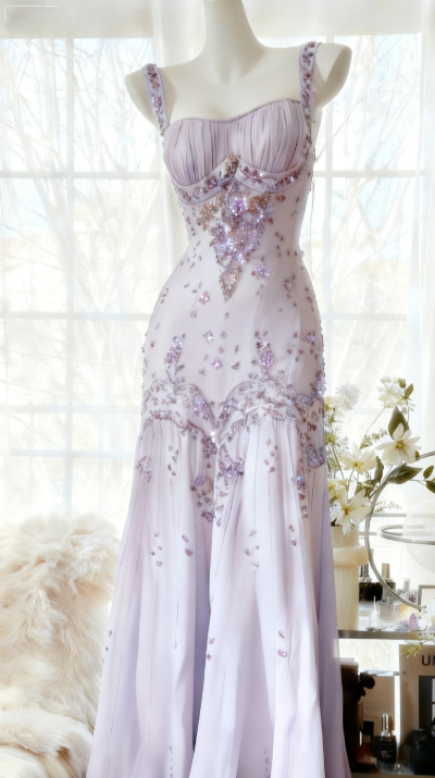 Ivory A Line Straps Beaded Chiffon Long Prom Dress Graduation Prom Dress