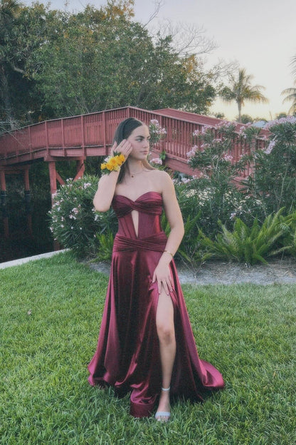 Sweetheart Burgundy Keyhole A-lin Long Prom Dress