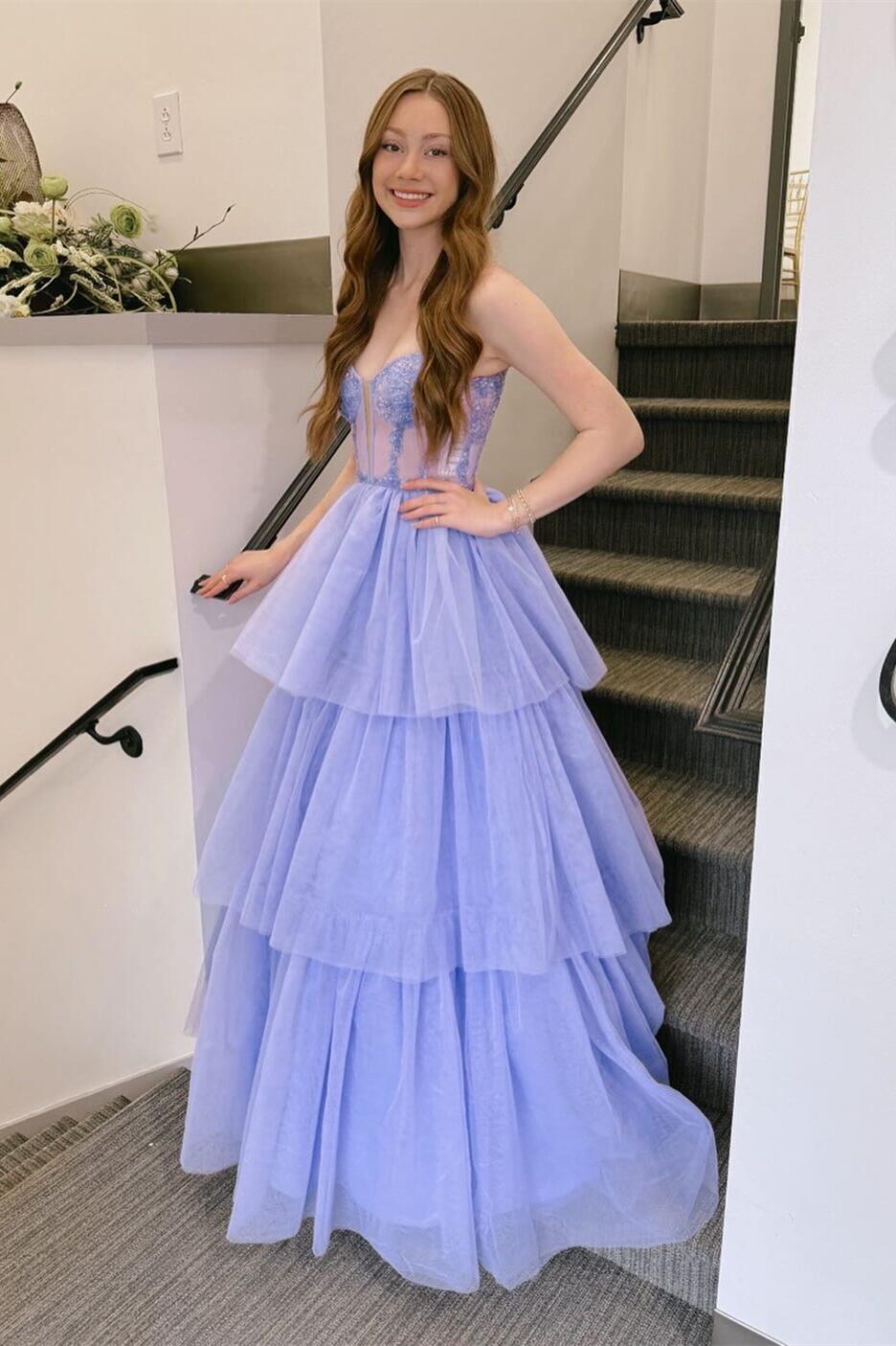 Pink Corset Tulle Ruffles A-line Formal Dress