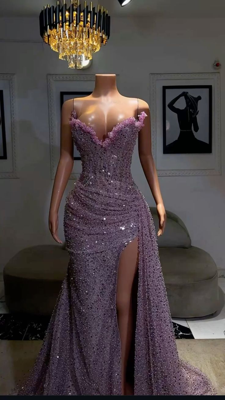 Light Purple High Split Evening Dresses, Sweetheart Mermaid Prom Dresses, Elegant Dresses For Wedding