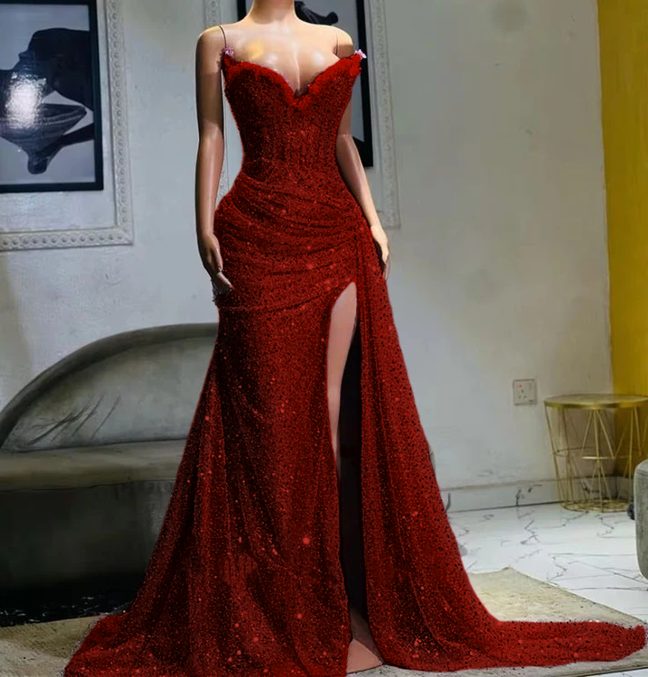 Light Purple High Split Evening Dresses, Sweetheart Mermaid Prom Dresses, Elegant Dresses For Wedding