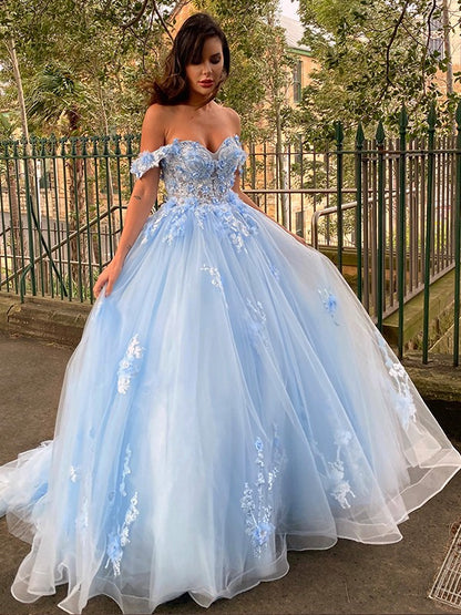 Off The Shoulder Quinceanera Dresses Lace Appliques Long Prom Ball Gown for Girls