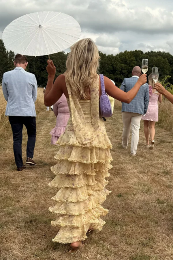 Modest Sheath Strapless Yellow Chiffon Floral Long Prom Dresses Party Dress 22Th Birthday Outfits Graduation Dress