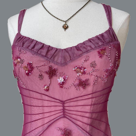 NiceVestidos--Pink Beaded Mid-Length Homecoming Dress Prom Dress