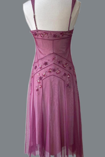 NiceVestidos--Pink Beaded Mid-Length Homecoming Dress Prom Dress