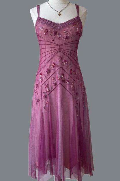 NiceVestidos--Pink Beaded Mid-Length Homecoming Dress Prom Dress