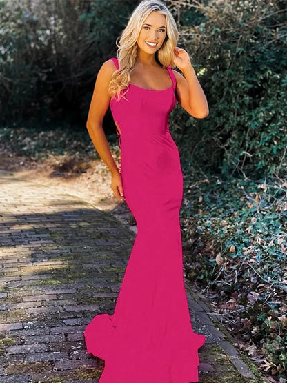 Fuchsia Mermaid Satin Long Prom Dress