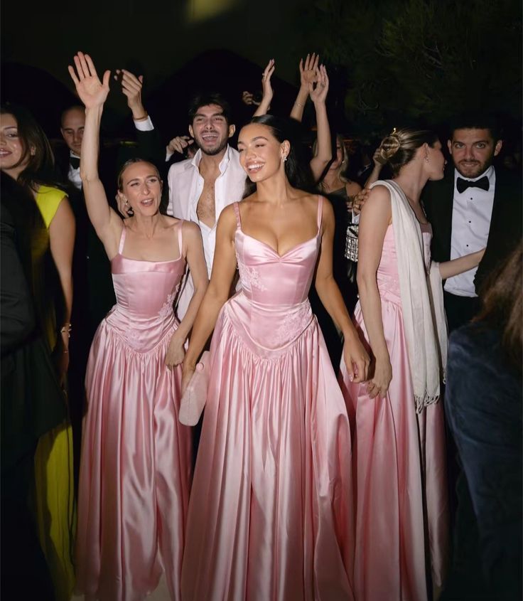 Pink A Line Spaghetti Straps Appliques Satin Long Prom Dress Evening Dress