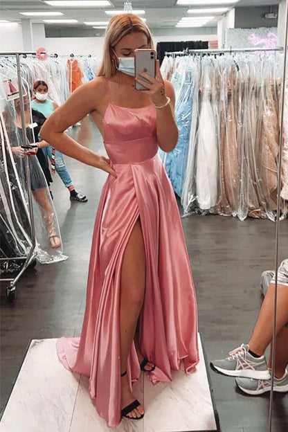 Simple Satin Cross Back Long Prom Dress