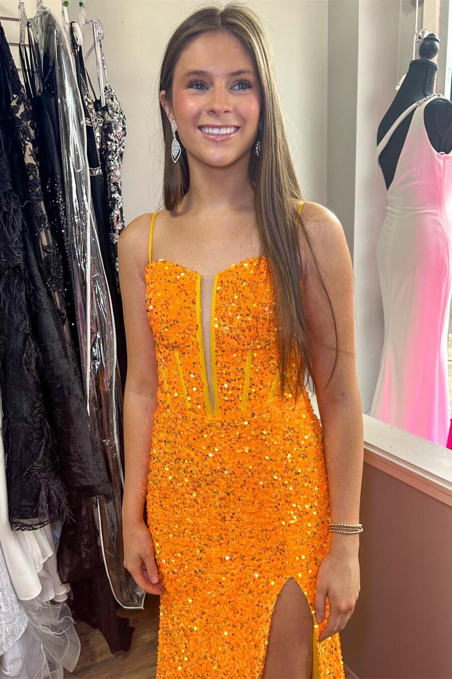 Yellow Sequin Mermaid Long Formal Dress