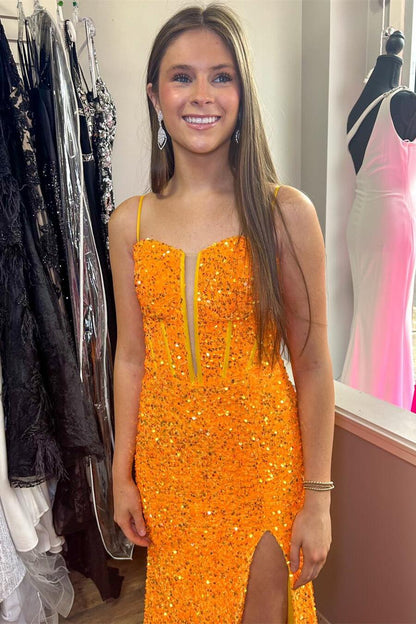 Yellow Sequin Mermaid Long Formal Dress