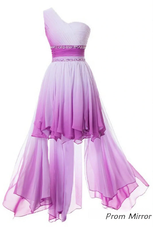 One Shoulder High Low Chiffon Bridesmaid Dresses, Homecoming Gowns For Juniors