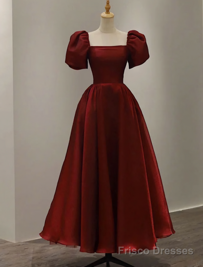 Prom Dresses, Vintage Evening Gown Womens Short Sleeve With Square Collar Ankle Length Formal Plain