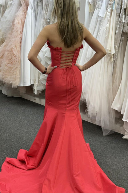 Hot Pink Ruffle Strapless Mermaid Party Dress