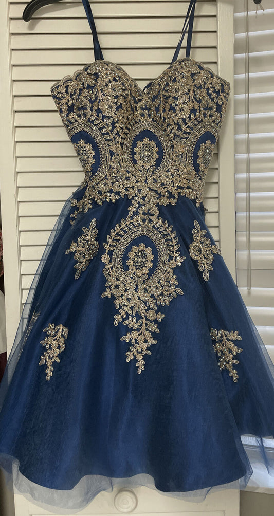 PM530,Luxury Blue Tulle Applique Homecoming Dress