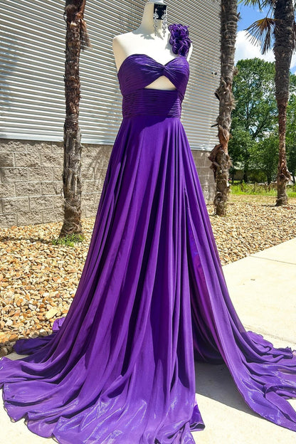 One Shoulder Fuchsia Keyhole A-line Long Prom Dress
