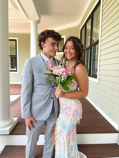 White Gorgeous Shiny Exquisite Beaded Spaghetti Strap Sequined Backless Long Chiffon Ball Gown Prom Dress Evening Gown Holiday Party Dress