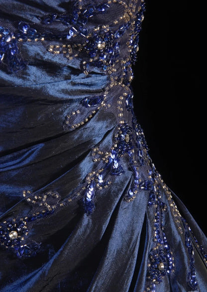 Stunning Blue Strapless Beaded Long Prom Dresses Evening Formal Dress