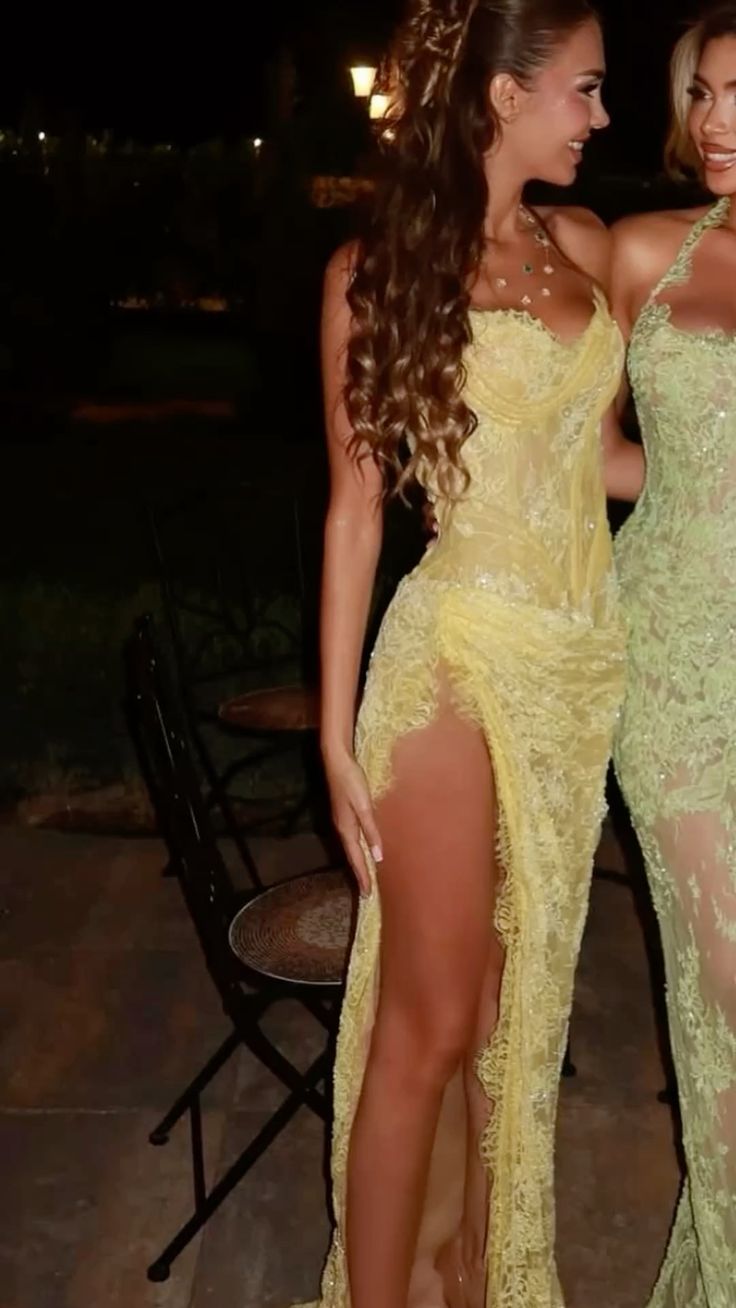 Unique Mermaid Sweetheart Yellow Lace Slit Prom Dresses Long Party Dress 21St Birthday Outfits Graduation Dress