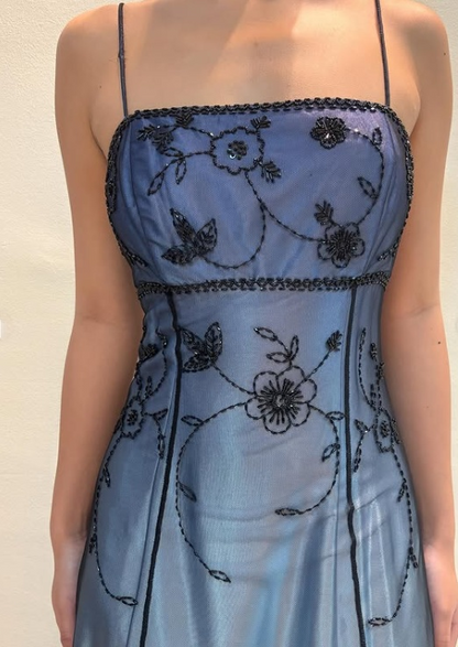 Vintage Blue Gradient Empire Prom Dresses Backless Romantic Beaded Evening Dresses Guest Dresses