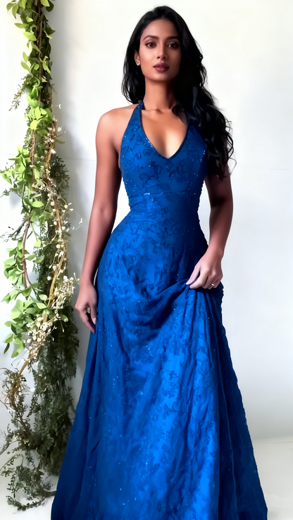 Vintage Mermaid Purple Lace Halter Prom Dresses Long Evening Party Dress Prom Gowns