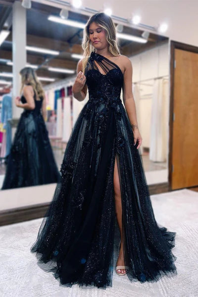 PM407,Luxury Black Tulle Pleated A-Line Beaded Applique Sparkle Prom Dresses For Teenager