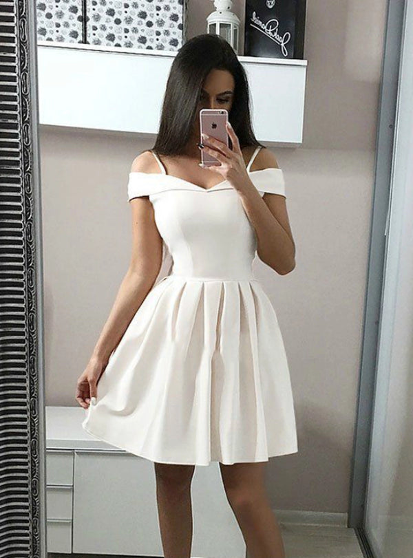 PM033,Off the shoulder white homecoming dress cheap graduation dresses