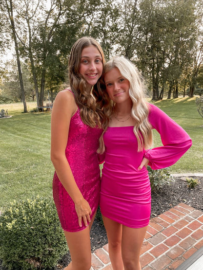 PM180,Hot pink tight homecoming dresses mini party gown