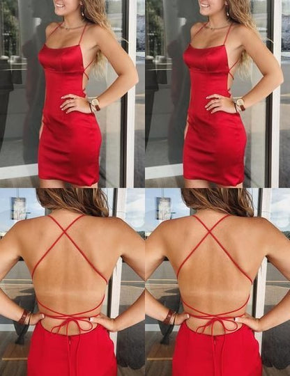 PM262,Simple red bodycon cross back homecoming dresses
