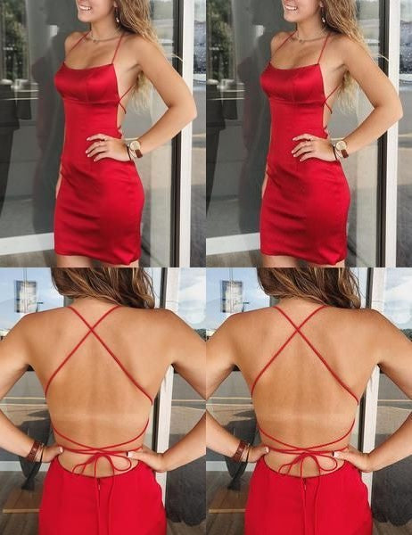 PM262,Simple red bodycon cross back homecoming dresses