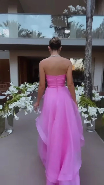 PM487, Simple Pink Sleeveless Long Prom Dresses, Strapless Evening Dresses, Pink Celebration Dress