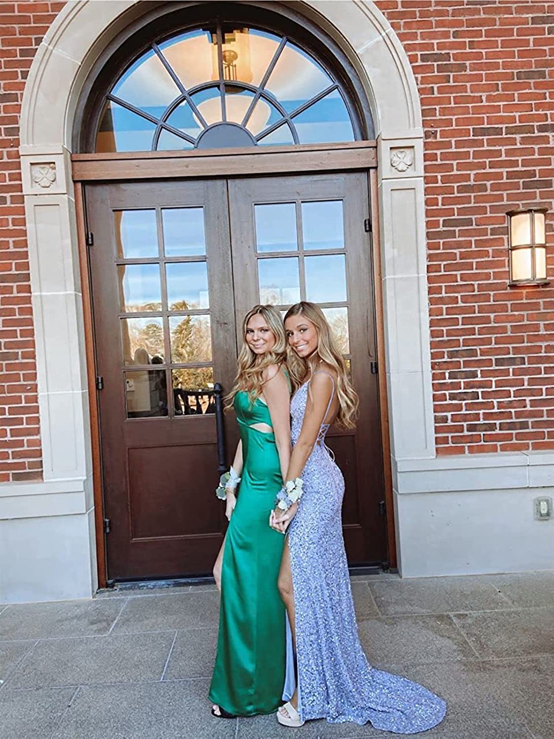 PM365,Glitter Mermaid V Neck Cross Back Blue Sequin Prom Dresses with Slit,Cross Back Tight Evening Party Gown