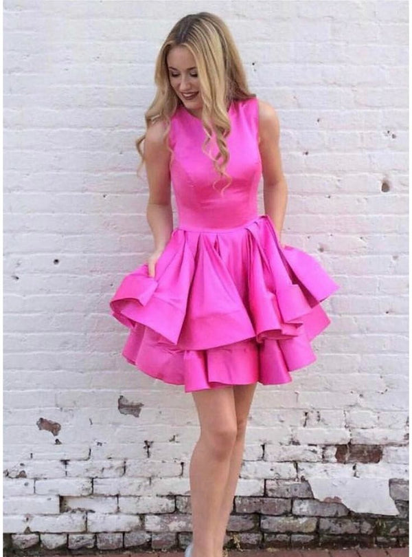 PM183,Hot Pink Satin Homecoming Dresses Mini Party Gown
