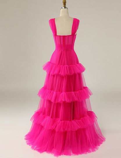 PM489, Hot Pink Sweetheart Multi Layers Tulle Prom Dresses Formal Dresses