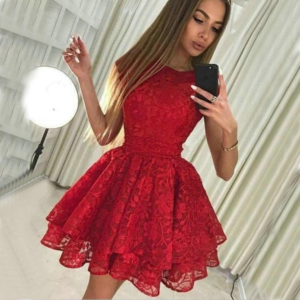 PM207,Charming red lace homecoming dresses mini graduation dress