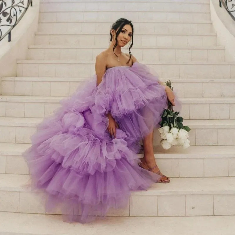 PM440,Make To Order Light Purple Puffy Tulle High Low Prom Evening Dresses,Birthday Dress