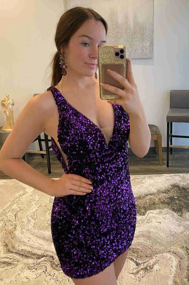 PM272,Sparkle purple bodycon homecoming prom dresses