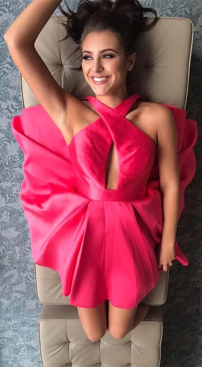 PM203,Hot Pink Satin Cocktail Homecoming Dresses