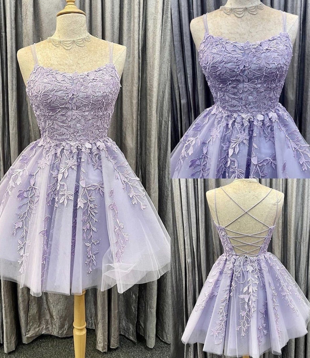 PM231,Lilac applique homecoming dresses a-line short dress