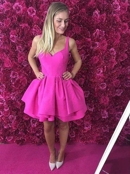 PM184,Cheap Hot Pink Satin Homecoming Dresses