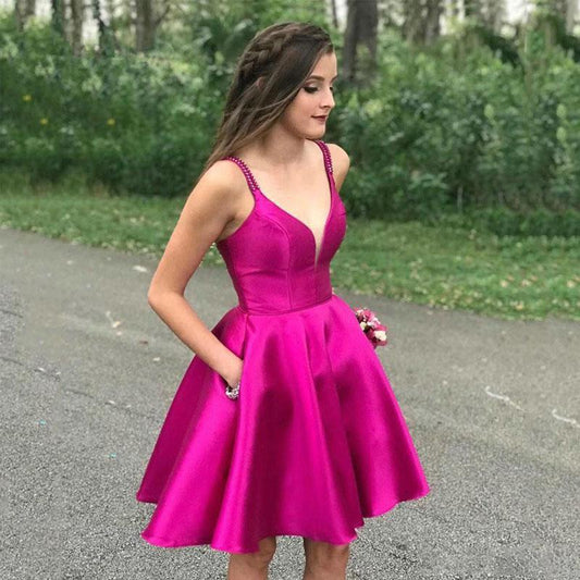 PM191,A-Line Hot Pink Homecoming Dresses