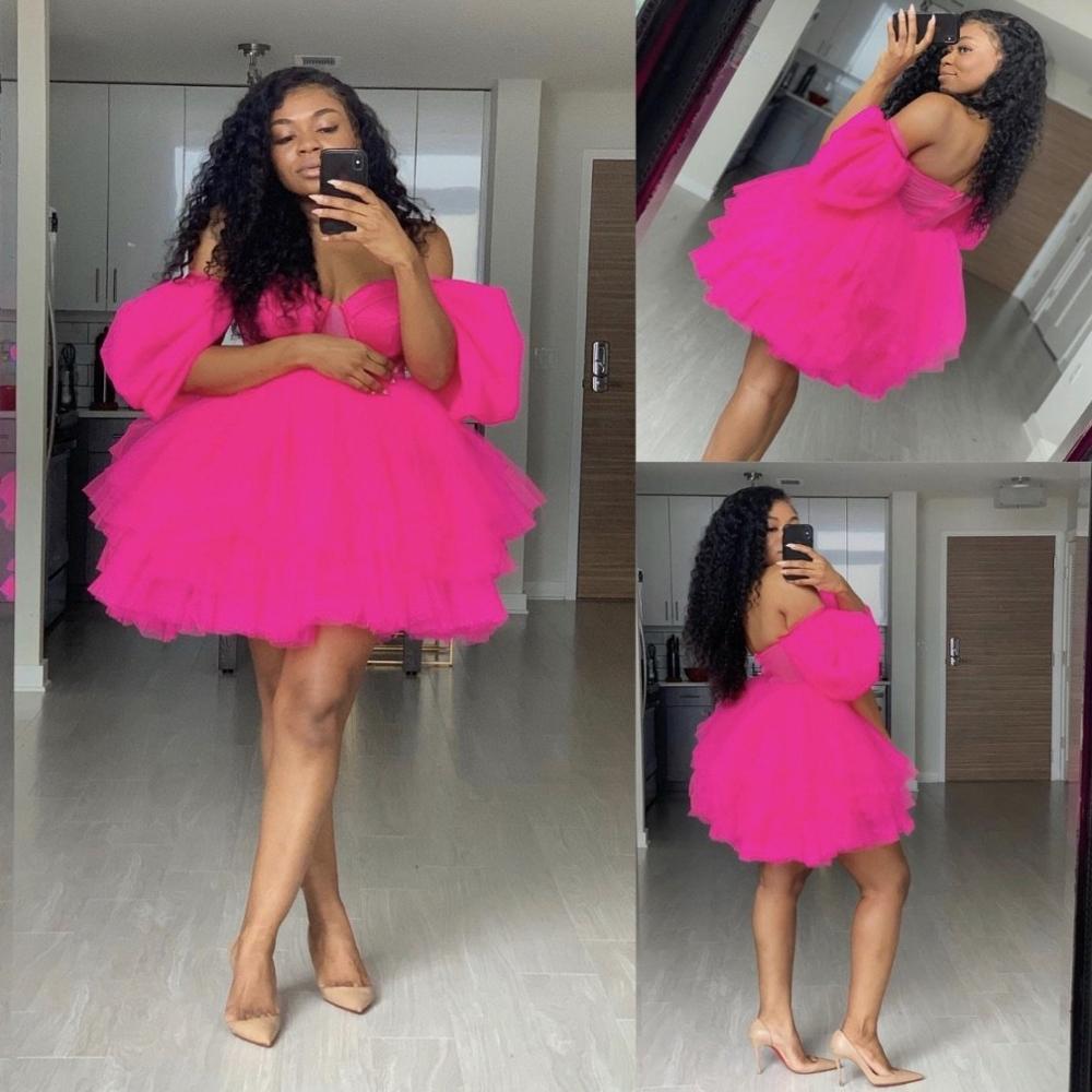 PM304,Hot Pink Sweetheart Tulle Homecoming Dresses Black Girl – prommirror