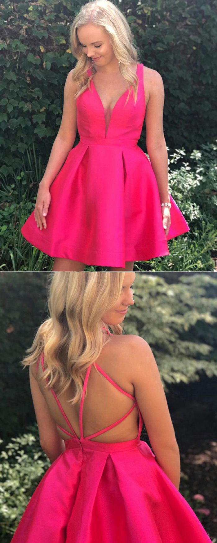 PM190,Simple Hot Pink Satin Homecoming Dresses