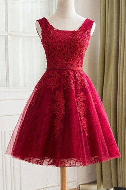 PM119,2022 New Arrival A Line Scoop Tulle & Appliques Homecoming Dresses With Sash