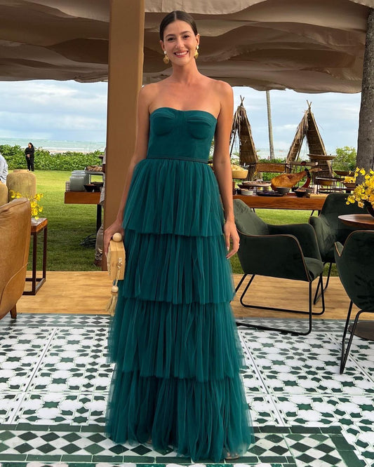 PM451,Gorgeous Dark Green Tulle Prom Dresses, Ruffle Party Gown, Long Prom Dress
