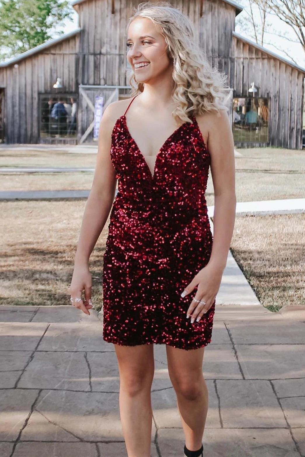 PM133,Burgundy Sequined Homecoming Dresses Tight Party Dresses