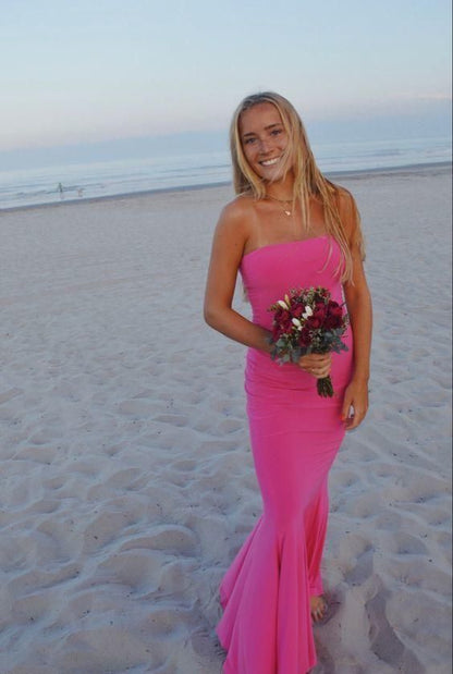 PM404,Sweet Pink Mermaid Long Prom Dresses Satin Full Length Party Dress
