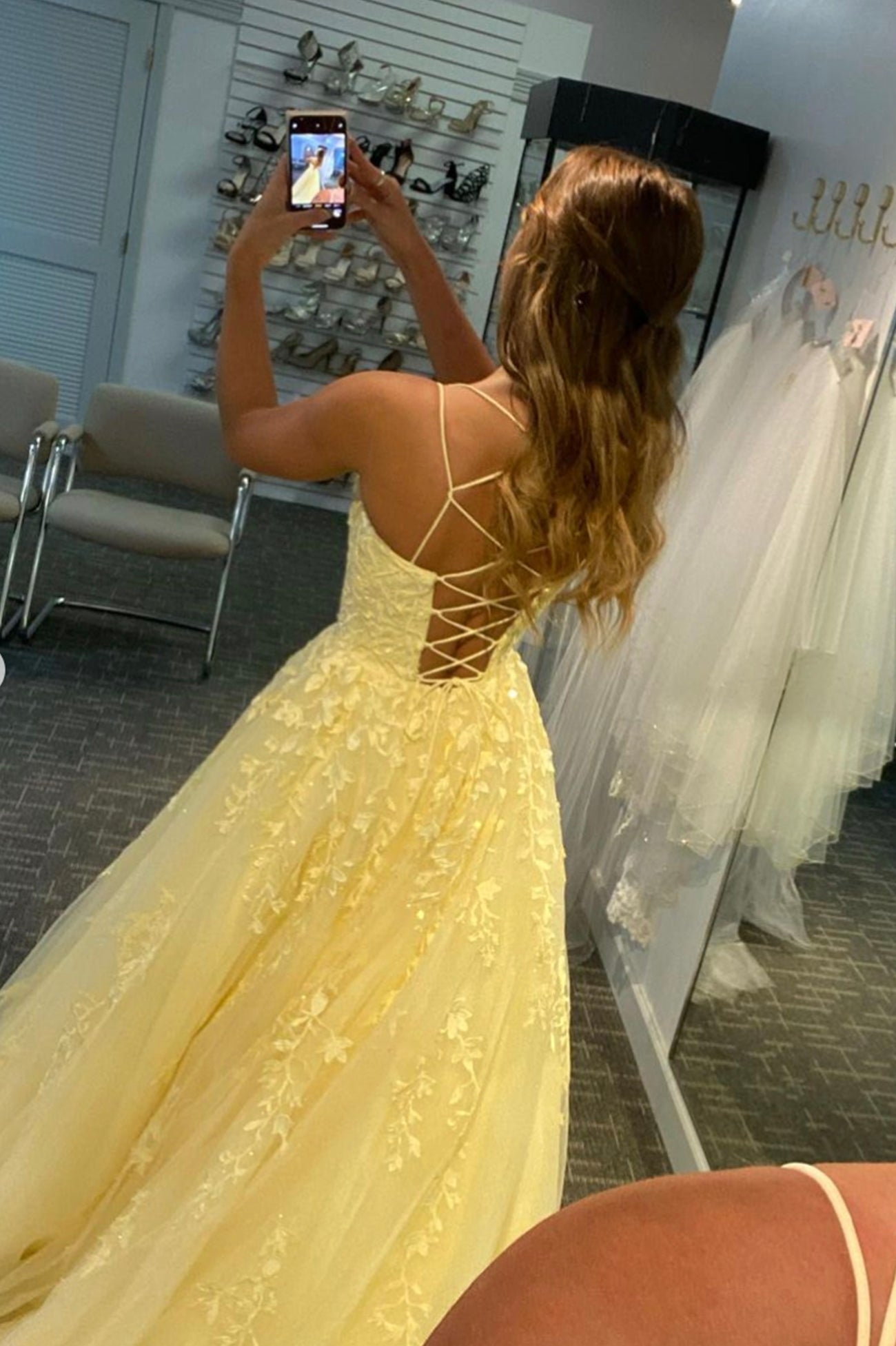 PM343,Elegant Yellow Applique Tulle Prom Evening Dresses