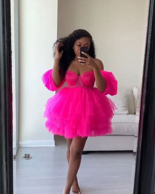 PM304,Hot Pink Sweetheart Tulle Homecoming Dresses Black Girl